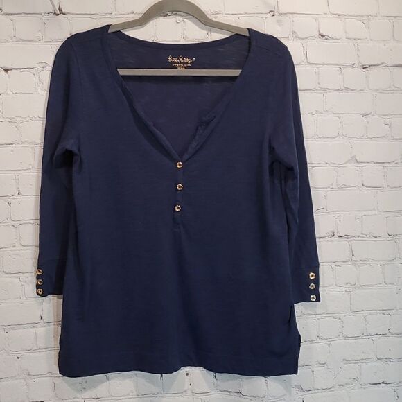 Lily Pulitzer navy blue Barlow 3/4 sleeve cotton top - Picture 1 of 6